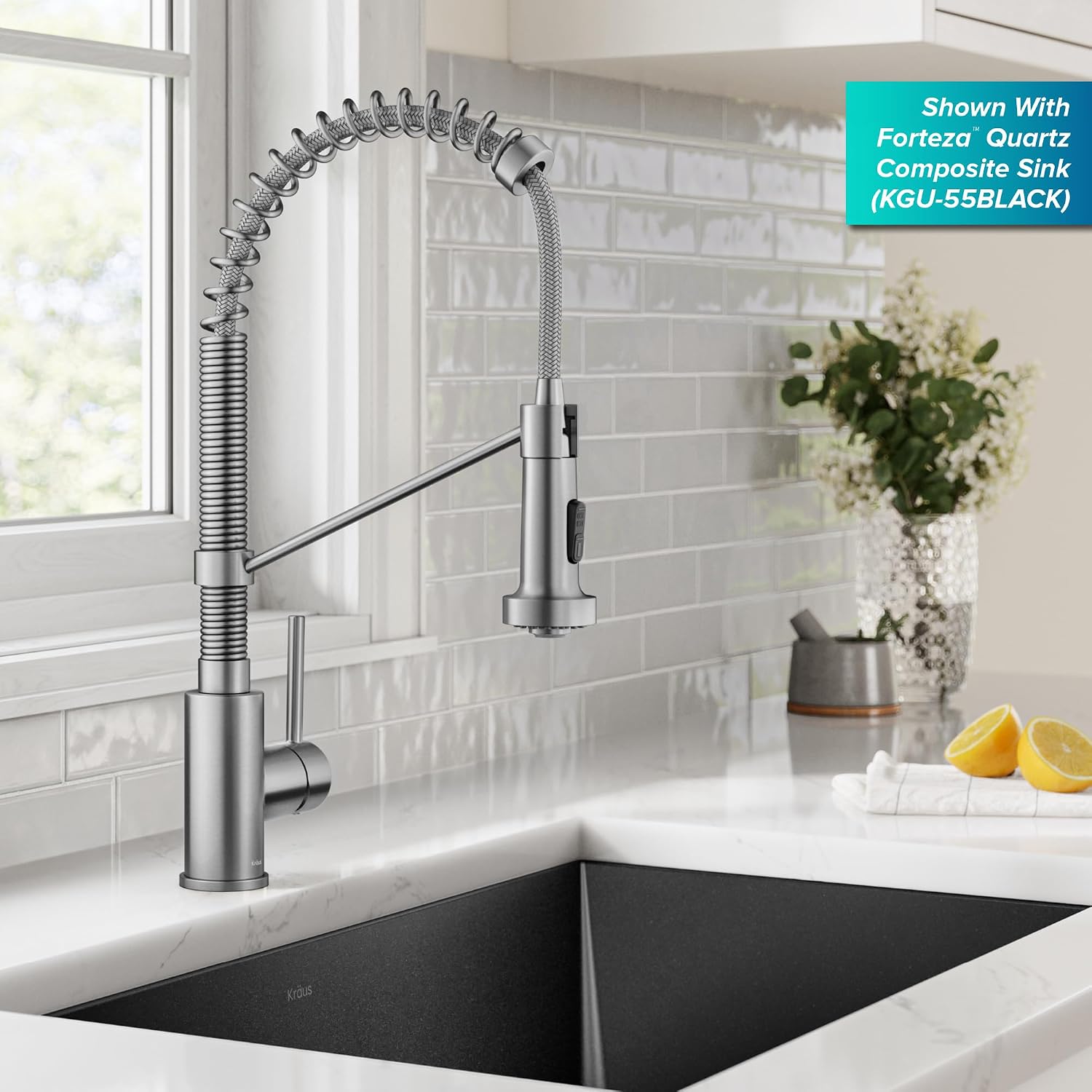 KRAUS Bolden Commercial Style 2-Function Single Handle Pull Down Kitchen Faucet in Spot-Free Stainless Steel, KPF-1610SFS