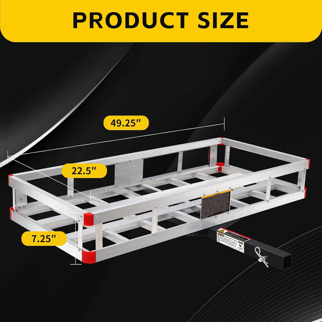MaxxHaul 70108 Aluminum Cargo Carrier With High Side Rails- Trailer Hitch Mount For RV's, Trucks, SUV's, Vans, Cars With 2' Hitch Receiver - 500-lb Load Capacity, Grey, 49' x 22.5'
