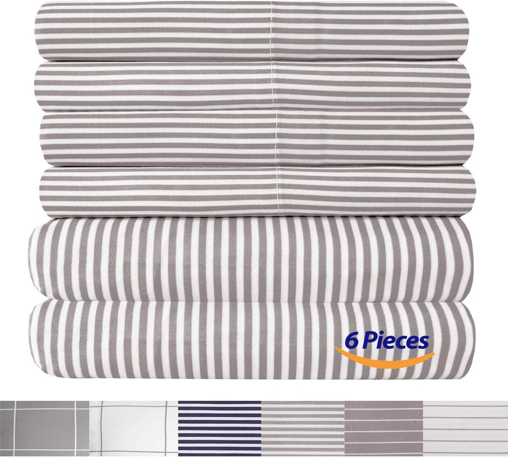 Sweet Home Collection Queen Sheets - 6 Piece 1500 Thread Count Fine Brushed Microfiber Deep Pocket Set - Extra Pillow Cases, Great Value, Queen, Classic Stripe Gray (Pack of 12, 72 Count Total)