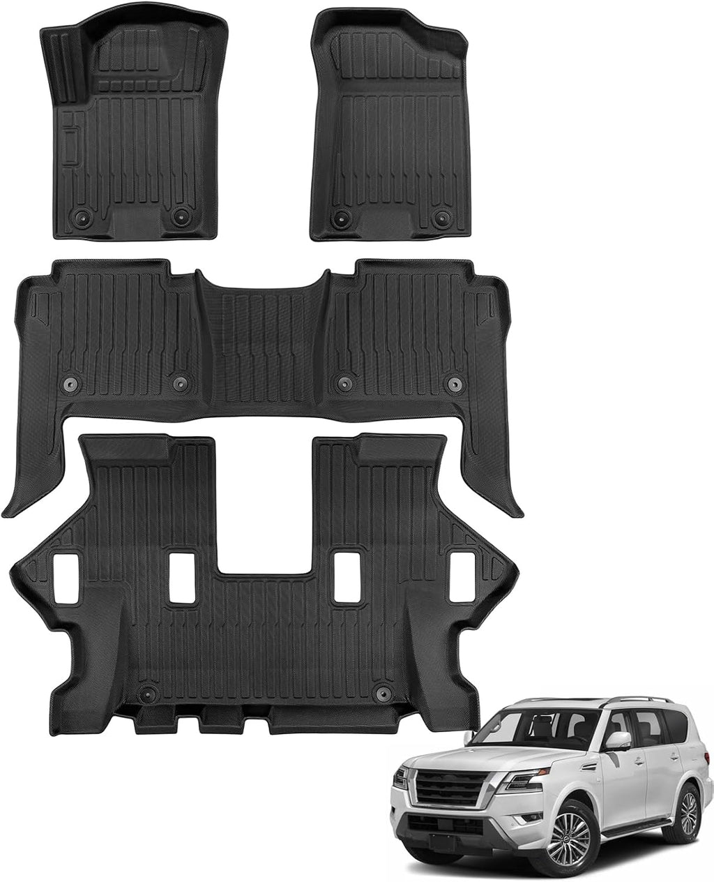 for Nissan Armada/Infiniti QX80 2019-2024 (7 Seats) Floor Mats Carpet Liner All Weather Protector TPE Anti-Slip Tech Mats for Nissan Armada/Infiniti QX80 2019 2020 2021 2022 2023 2024 Accessories