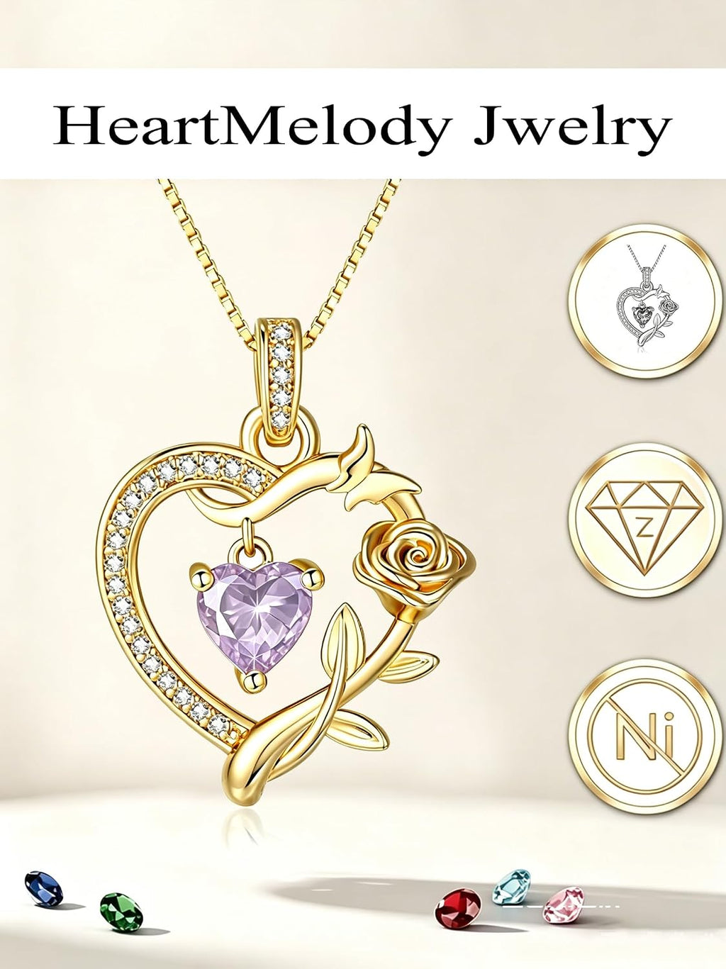 HeartMelody Heart Necklaces for Women Gold,14k 18K White Gold Plated Dainty Rose Butterfly Necklace with Garnet Birthstone Pendant Necklace Everyday Jewelry Birthday Christmas Gifts for Women Mom Her
