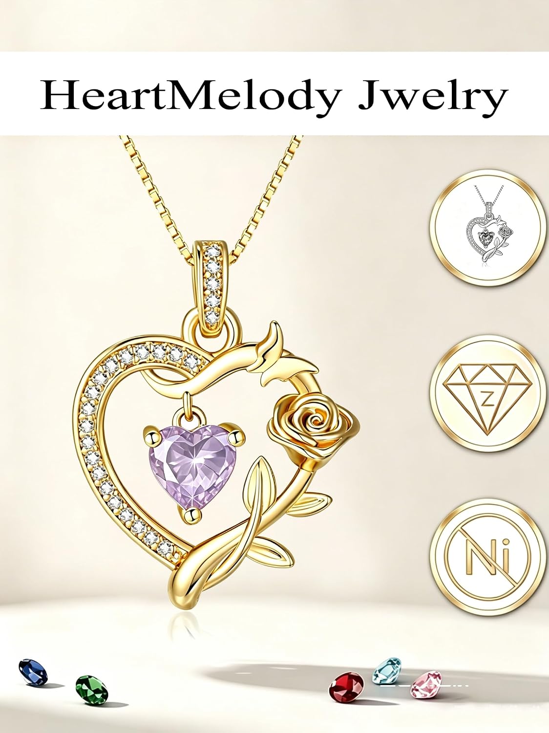 HeartMelody Heart Necklaces for Women Gold,14k 18K White Gold Plated Dainty Rose Butterfly Necklace with Garnet Birthstone Pendant Necklace Everyday Jewelry Birthday Christmas Gifts for Women Mom Her