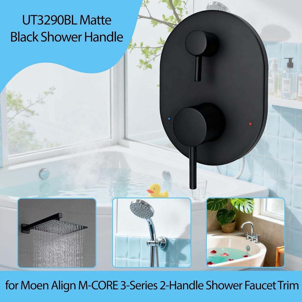 UT3290BL Matte Black Shower Valve Trim Kit for Moen Align M-CORE 3-Series 2-Handle Shower Faucet Trim, Shower Handle Trim Includes 1213 Cartridge for Moen U232 U362 M-CORE Mixing Valve, Valve Required