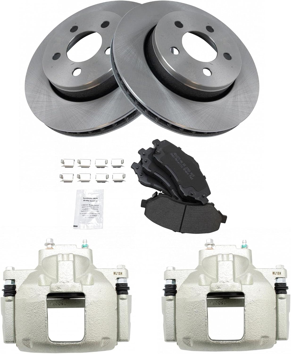 TRQ Front Brake Pad and Rotor Set Semi Metallic Vented Rotors Calipers Compatible with 2008-2012 Jeep Liberty 2007-2010 Dodge Nitro
