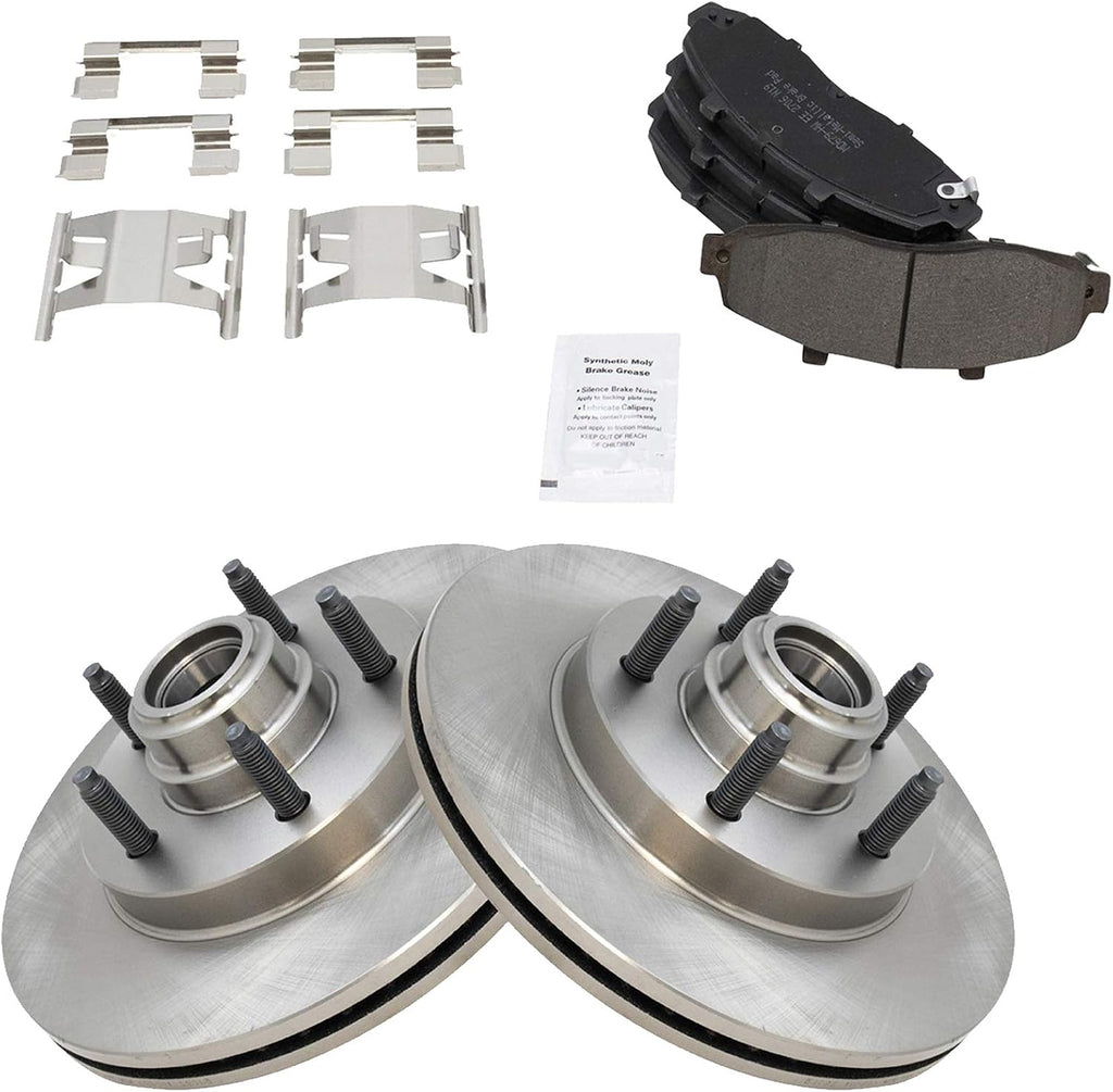 TRQ Front Brake Pad and Rotor Set Semi Metallic Rotors Compatible with 2000-2003 Ford F-150 2004 F-150 Heritage 2002 Lincoln Blackwood