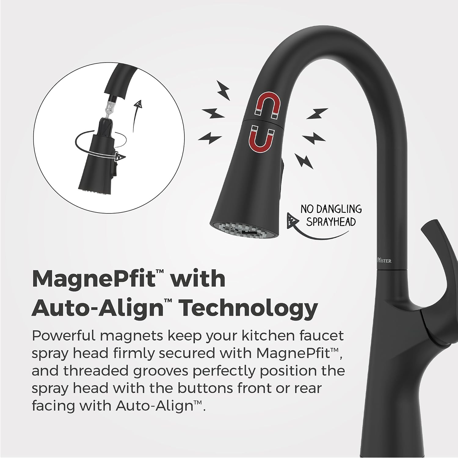 Pfister Talega Pull-Down Kitchen Faucet with Sprayer in Matte Black - Single Handle High Arc Spout with 3 Water Settings, 360° Swivel, and MagnePfit Magnetic Docking for Kitchen Sink