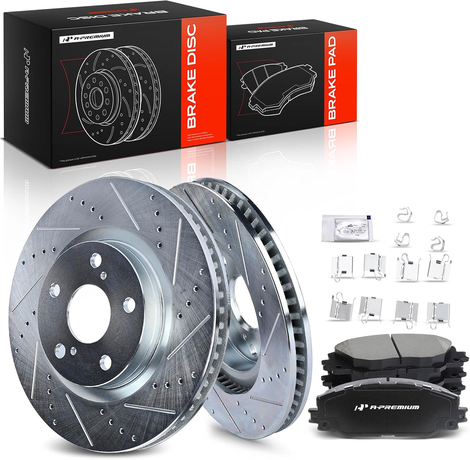 A-Premium 11.65 inch (295.9mm) Front Disc Brake Rotors + Ceramic Pads Kit Compatible with Select Pontiac, Scion and Toyota Models - Vibe 2009-2010, Matrix 2009-2013, RAV4 2006-2018, Mirai, iM, tC