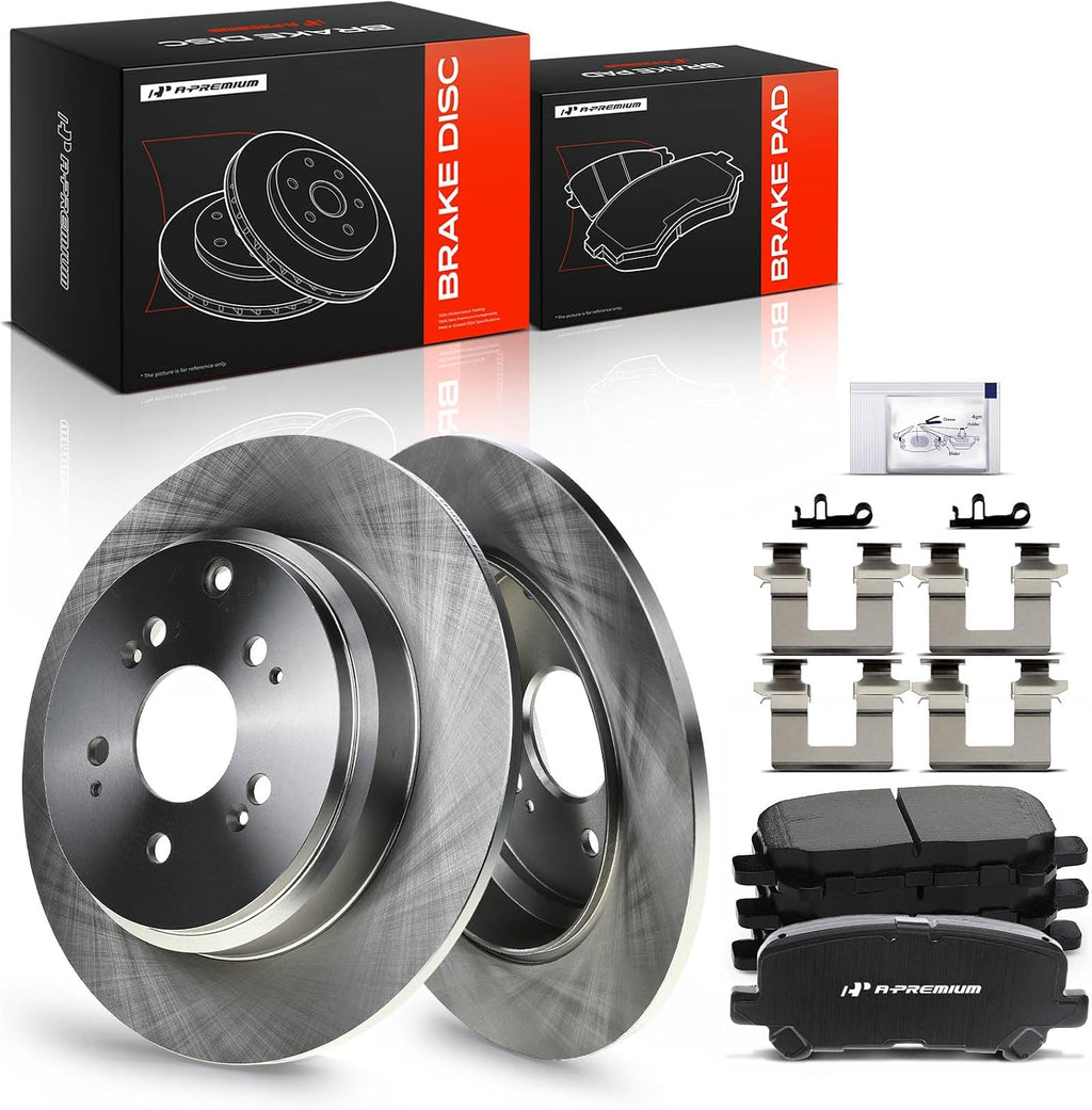 A-Premium 13.15 inch (334mm) Rear Solid Disc Brake Rotors + Ceramic Pads Kit Compatible with Select Honda and Acura Models - Odyssey 2011-2017, Pilot 2009-2015, MDX 2007-2013, ZDX 2010-2013, 6-PC Set