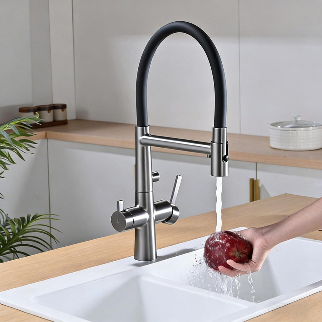 Flexible Kitchen Faucet with Drinking Water Spout 360° Rotation 4 Modes Faucet for Kitchen Sink Copper,Black
