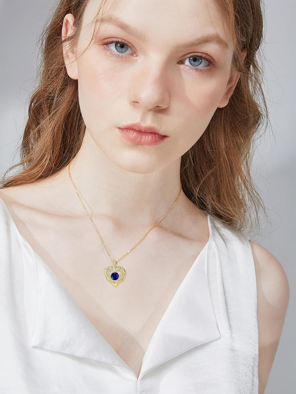14K Gold Heart Necklaces for Women with Birthstone Pendant ，Double Hearts Necklace Jewelry Gift for Girlfriend Mom Anniversary Birthday Adjustable Chain 18' + 2' 'I Love You Always & Forever