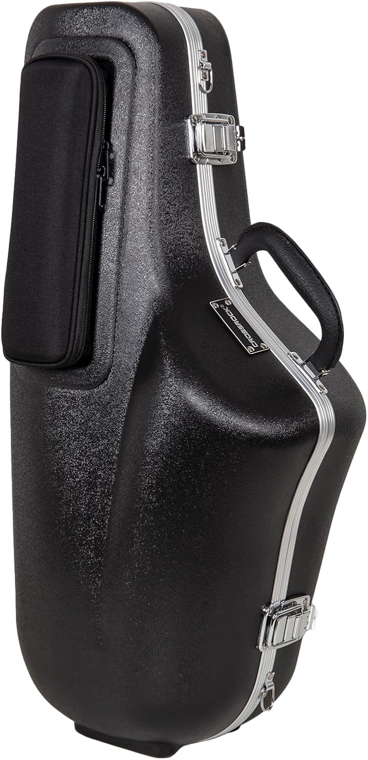 Crossrock Alto Saxophone Case – Contoured Black Diamond Texture, Deep Red Velvet Interior, Accessory Pocket, Security Lock & Detachable Strap (CRA865ASBK)
