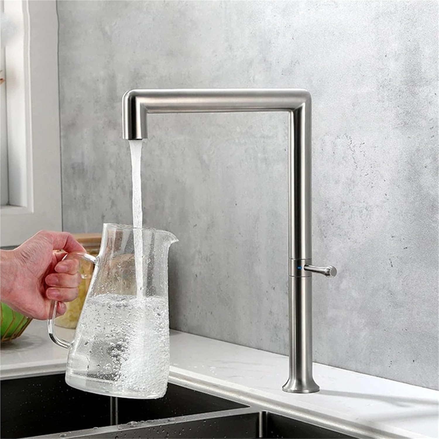 Kitchen Faucet 360 Rotation Single Handle Deck Mounted Hot and Cold Water Sink Mixer Taps(Brushed Nickel)