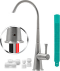 Metpure Airgap 3-Port Brass RO Faucet for Reverse Osmosis Drinking Water Systems. Features Pre-Installed Drain Tubes, Contemporary Design. Includes Wrench and Adapters. (Brushed Nickel)