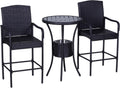 Rattan Wicker Bar Set for 3 PCS with Ice Buckets, Patio Furniture with 1 Bar Table and 2 Bar Stools for Poolside, Backyard, Porches