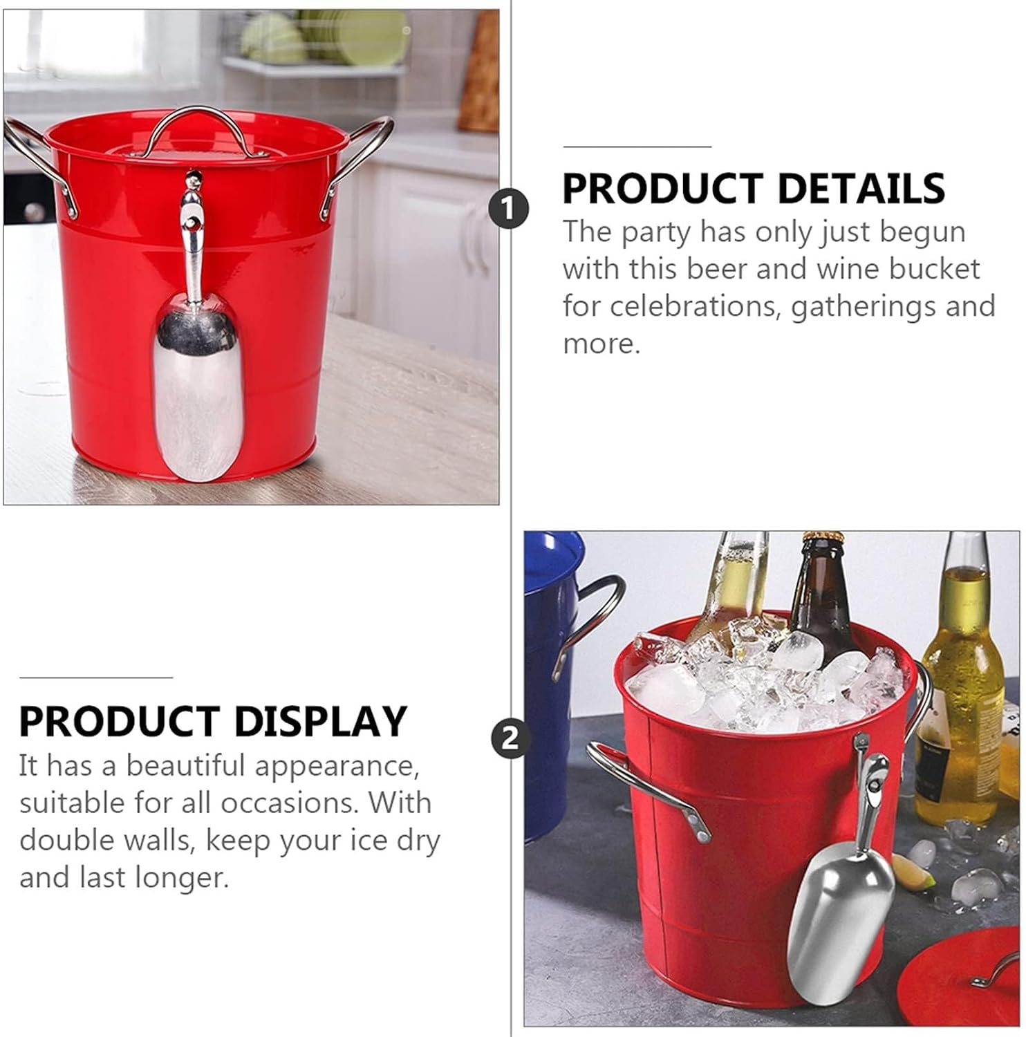Ice Bucket with Lid and Ice Tongs,3.5L Metal Double Wal Ice Bucket Set,Home Kitchen Gifts with Lid,Modern Ice Buckets for Parties,Ice Bucket