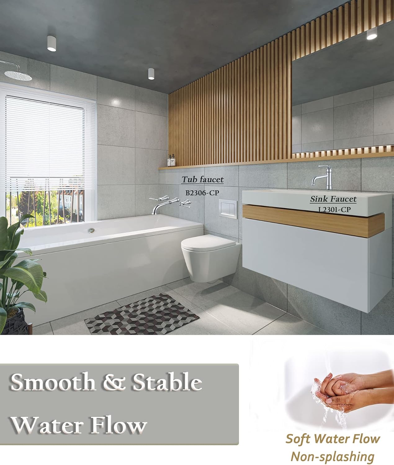 High Flow Wall Mount Tub Filler with Rough-in Valve, Brass Roman Tub Faucet 2 Handle Bathtub Faucet 360° Swivel Spout, Polished Chrome(B2306-CP)