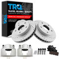 TRQ Performance Front Brake Pad and Rotor Set Ceramic Vented Coated Rotors Calipers Compatible with 1994-1999 Dodge Ram 1500