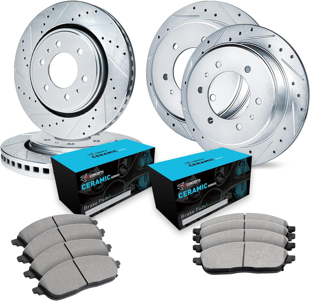 R1 Concepts Front and Rear Brake Kit| Ceramic Brake Pads and Drilled Slotted Brake Rotors| WGWN2-67069 | 13.8' Front & 12.6' Rear