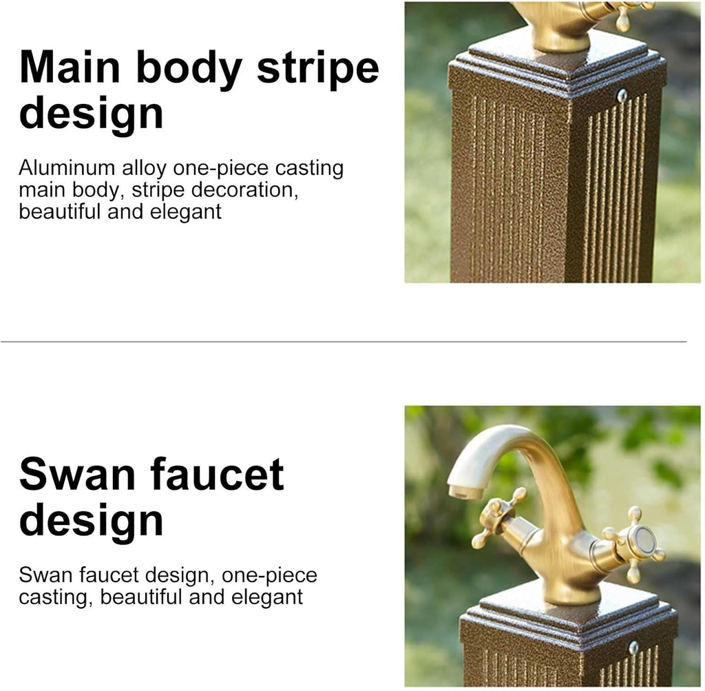 Outdoor Garden Hydrant, Cold and Hot Water Vertical Faucet for Washing and Irrigation, Antifreeze Yard Water Column (Gold)