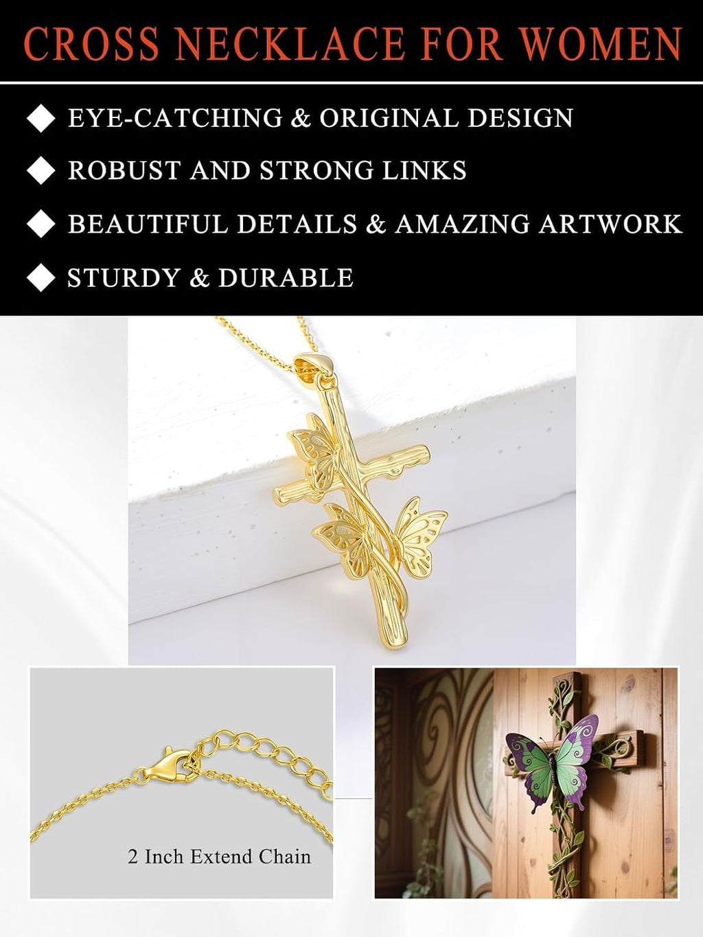 18K Gold Cross Pendant for Women Gold Cross Necklace 18K Gold Jewelry Religious Gift
