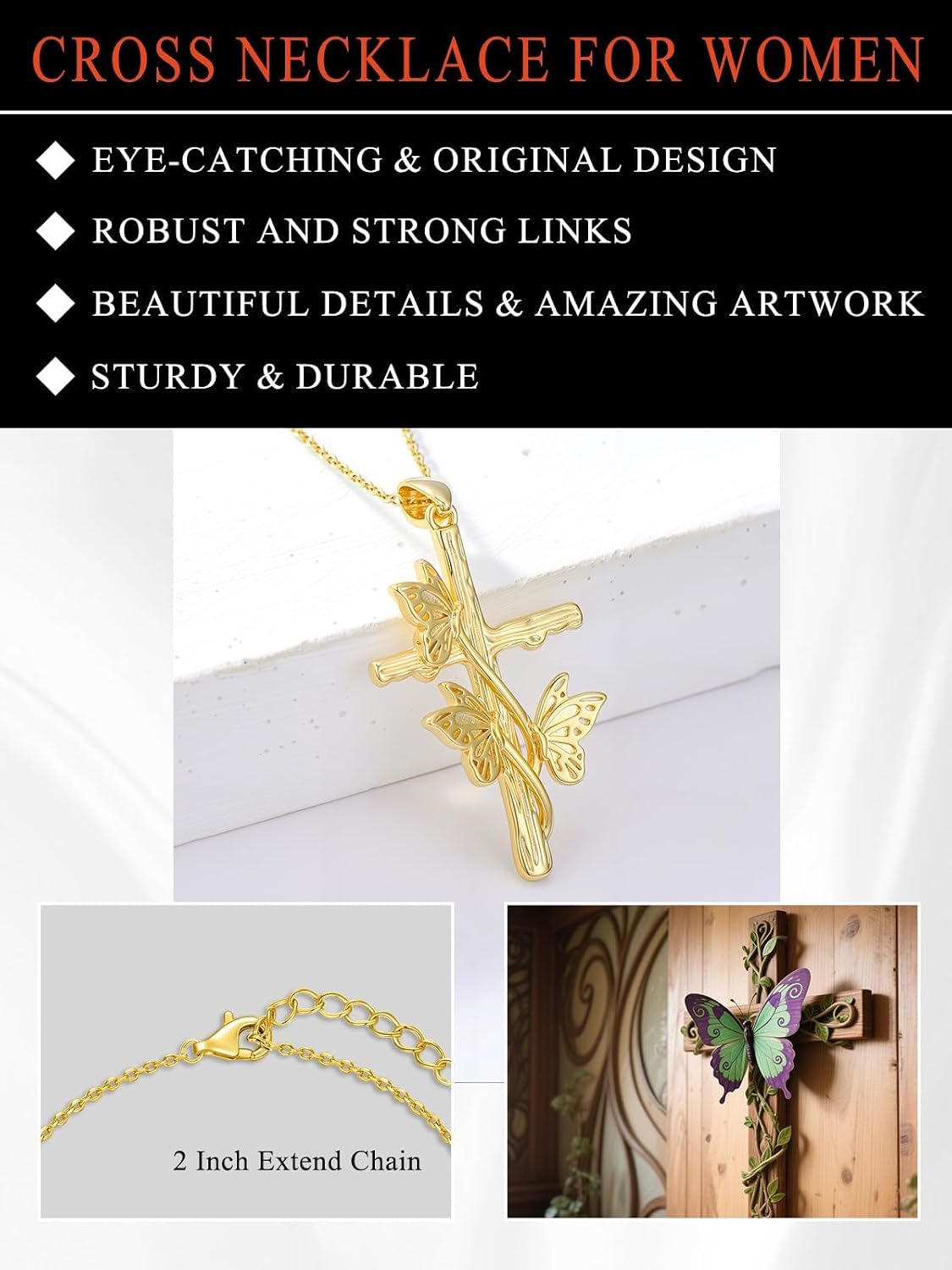 18K Gold Cross Pendant for Women Gold Cross Necklace 18K Gold Jewelry Religious Gift