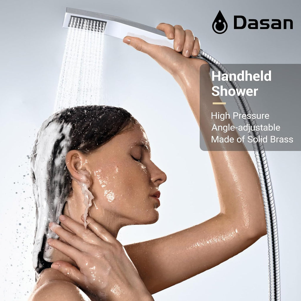 DASAN Full Body Shower System with 6 PCS Body Spray Jets & 12'' Rain Shower Head & Handheld, Ceiling Mount Rain Shower System Polished Chrome Shower Faucets Sets Complete with Valve, SA-SS03ACH-S12C