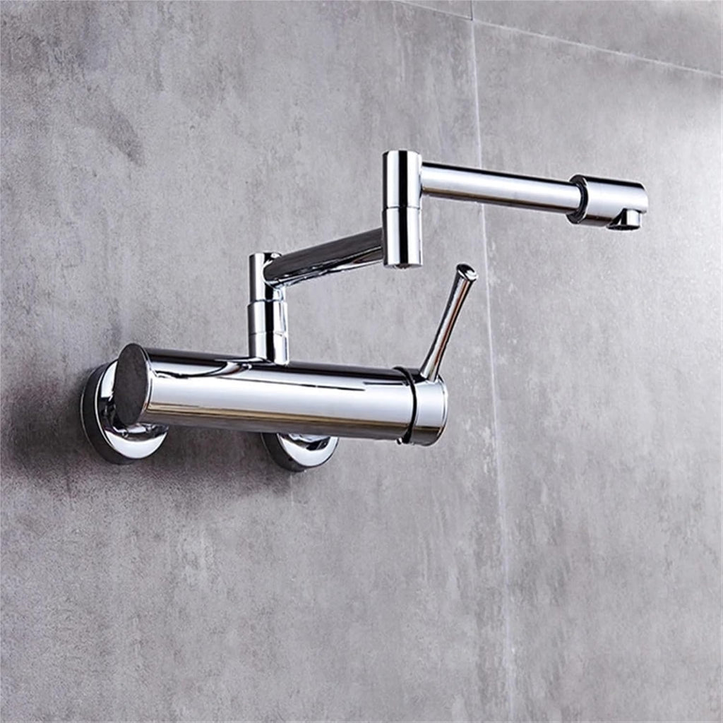 Brass Wall Mounted Dual Hole Kitchen Sink Foldable Mixer Tap Rotating Cold Hot Water Faucets(Chrome)
