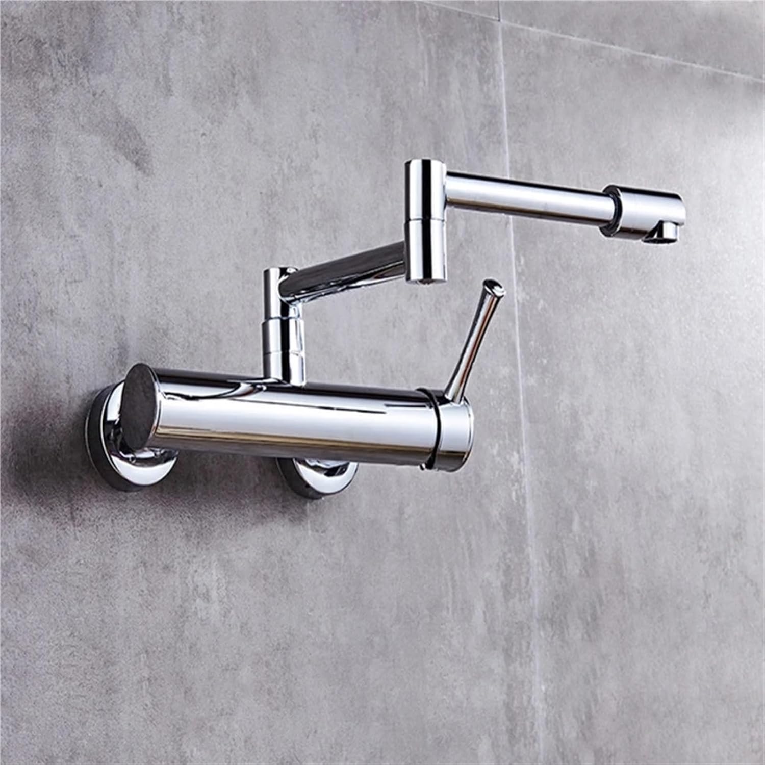 Brass Wall Mounted Dual Hole Kitchen Sink Foldable Mixer Tap Rotating Cold Hot Water Faucets(Chrome)