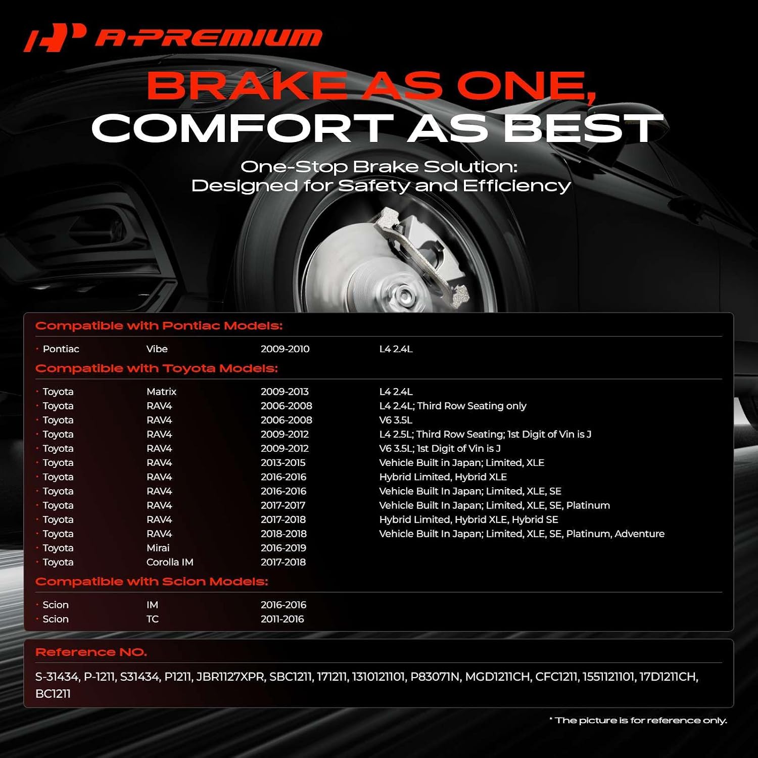 A-Premium 11.65 inch (295.9mm) Front Disc Brake Rotors + Ceramic Pads Kit Compatible with Select Pontiac, Scion and Toyota Models - Vibe 2009-2010, Matrix 2009-2013, RAV4 2006-2018, Mirai, iM, tC