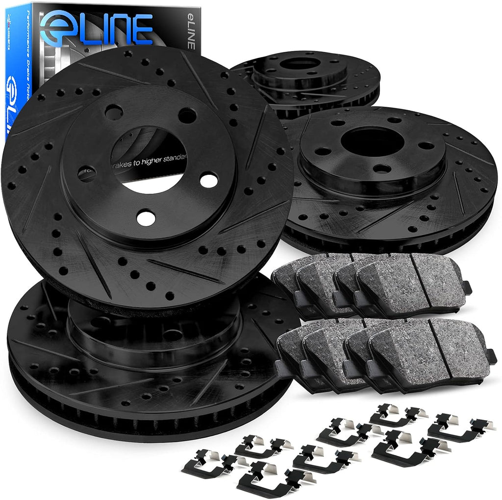 R1 Concepts Front and Rear Brake Kit Fits 2019-2022 Ram 1500| Ceramic Pads, Drilled Slotted Rotors| Hardware| 14.9' Front & 14.8' Rear