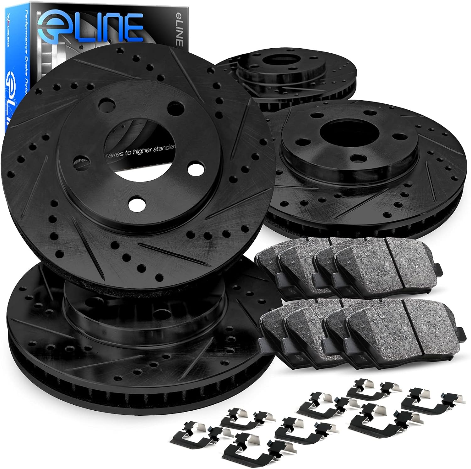 R1 Concepts Front and Rear Brake Kit Fits 2019-2022 Ram 1500| Ceramic Pads, Drilled Slotted Rotors| Hardware| 14.9' Front & 14.8' Rear