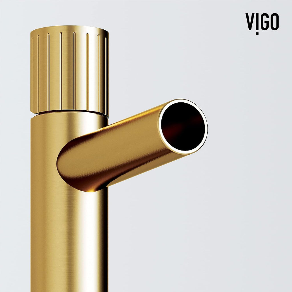 VIGO Ashford Single-Handle Single-Hole Mount Vessel Bathroom Sink Faucet, 11-Inch, Matte Brushed Gold, Modern Design, Solid Brass, 1.2 GPM WaterSense & Ceramic Disc Valve, Corrosion-Resistant