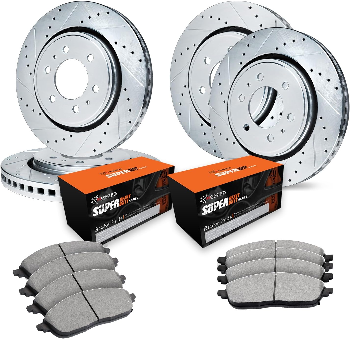 R1 Concepts Front and Rear Brake Kit Fits 2010-2011 Ford F-150| Super Duty Brake Pads and Drilled Slotted Brake Rotors| 13.8' Front & 13.7' Rear