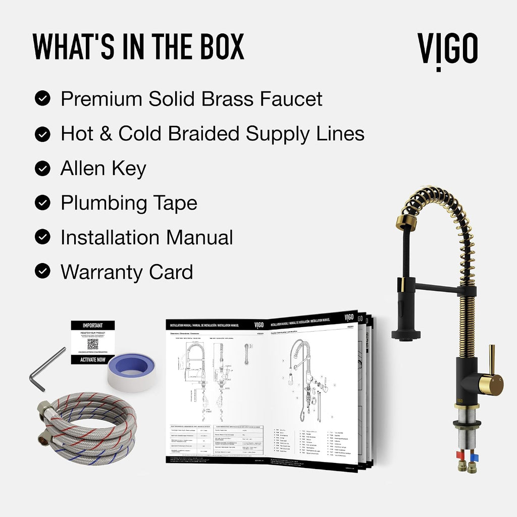 VIGO Edison 19'' H Single Handle Pull-Down Sprayer Kitchen Faucet in Matte Brushed Gold and Matte Black-VG02001MGMB