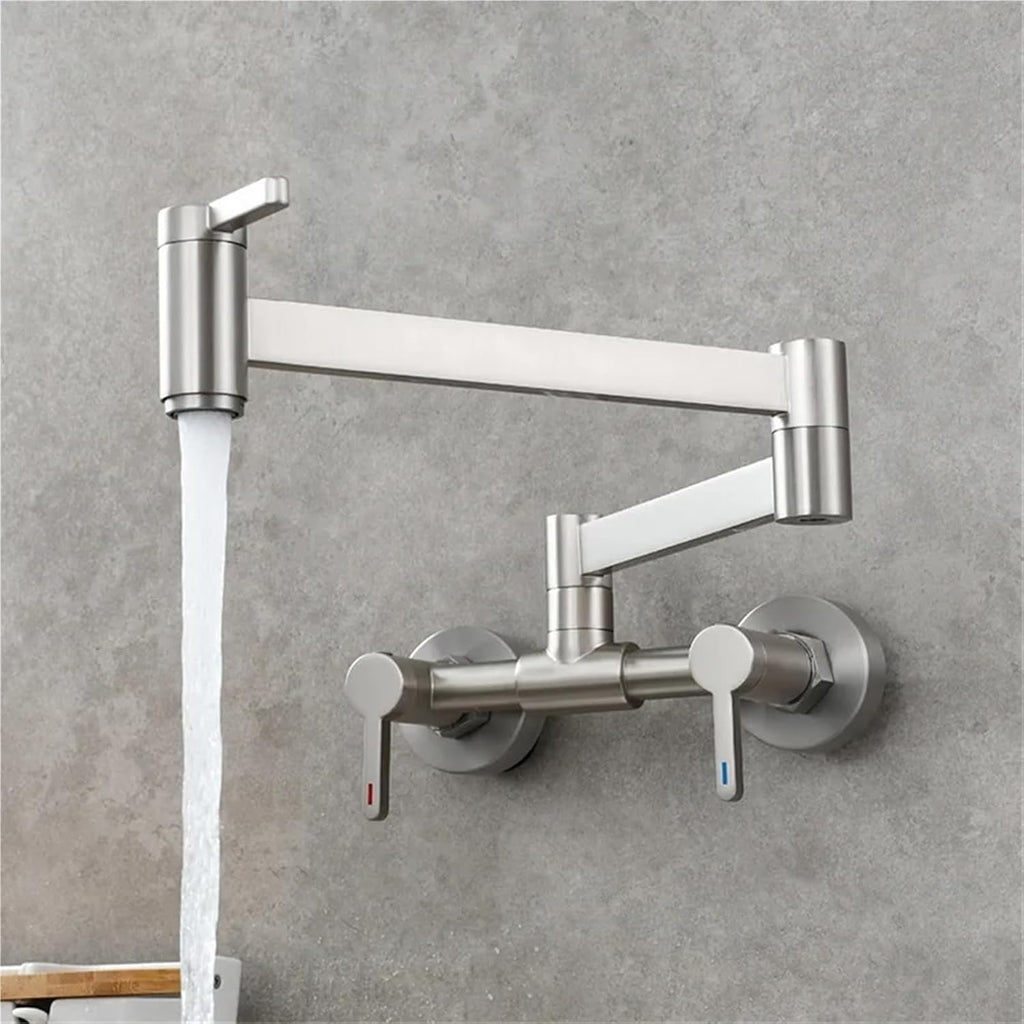 Pot Filler Tap Wall Mounted Foldable Kitchen Faucet Hot and Cold Single Hole Sink Tap Rotate Folding Spout(Nickel A)