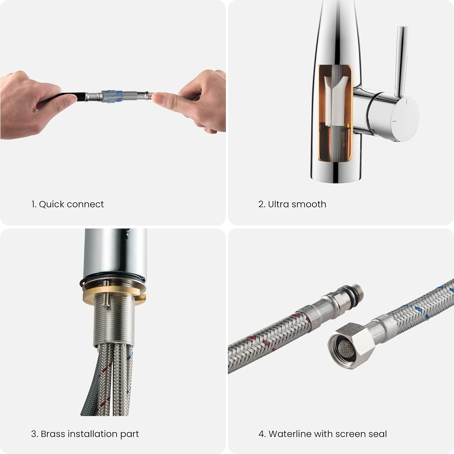 KIBI Bari Chrome Finish Single Handle Pull Down Kitchen and Bar Sink Faucet | Solid Brass High Arc Spout, 360 Degree Swivel, Durable Pull Down Sprayer with Dual Function (KKF2015CH)
