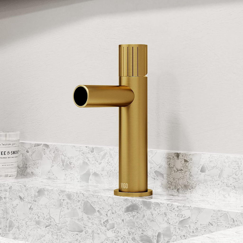 VIGO Ashford Single-Handle Single-Hole Mount Bathroom Sink Faucet, 8-Inch, Matte Brushed Gold, Modern Design, Solid Brass, 1.2 GPM WaterSense & Ceramic Disc Valve, Corrosion-Resistant