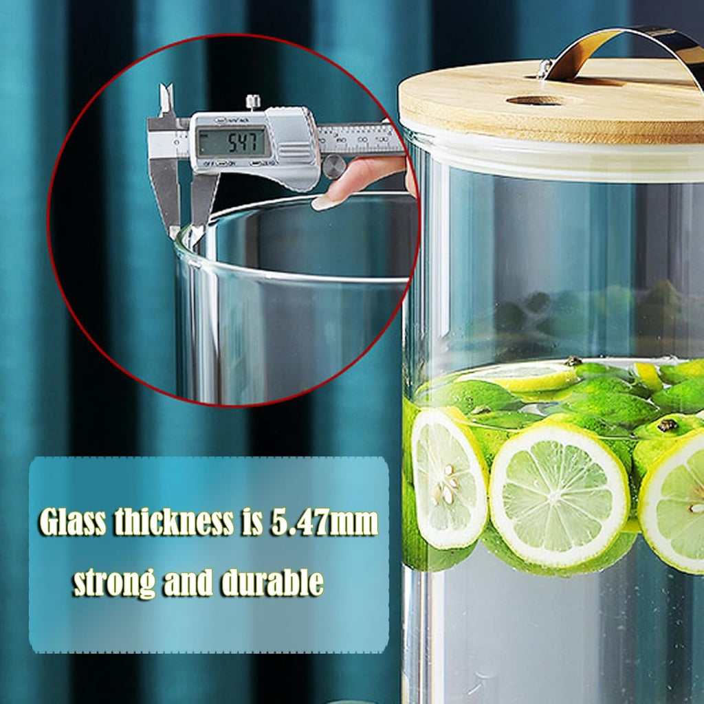 Glass Drink Dispenser,Drinkware with Stand and Lid,Cold Water Pitcher,Juice Pitcher for Parties,Bars,Weddings,Homemade Juices,Picnics,Barbecues and Daily,Silver(Gold Faucet + Bracket 5L)