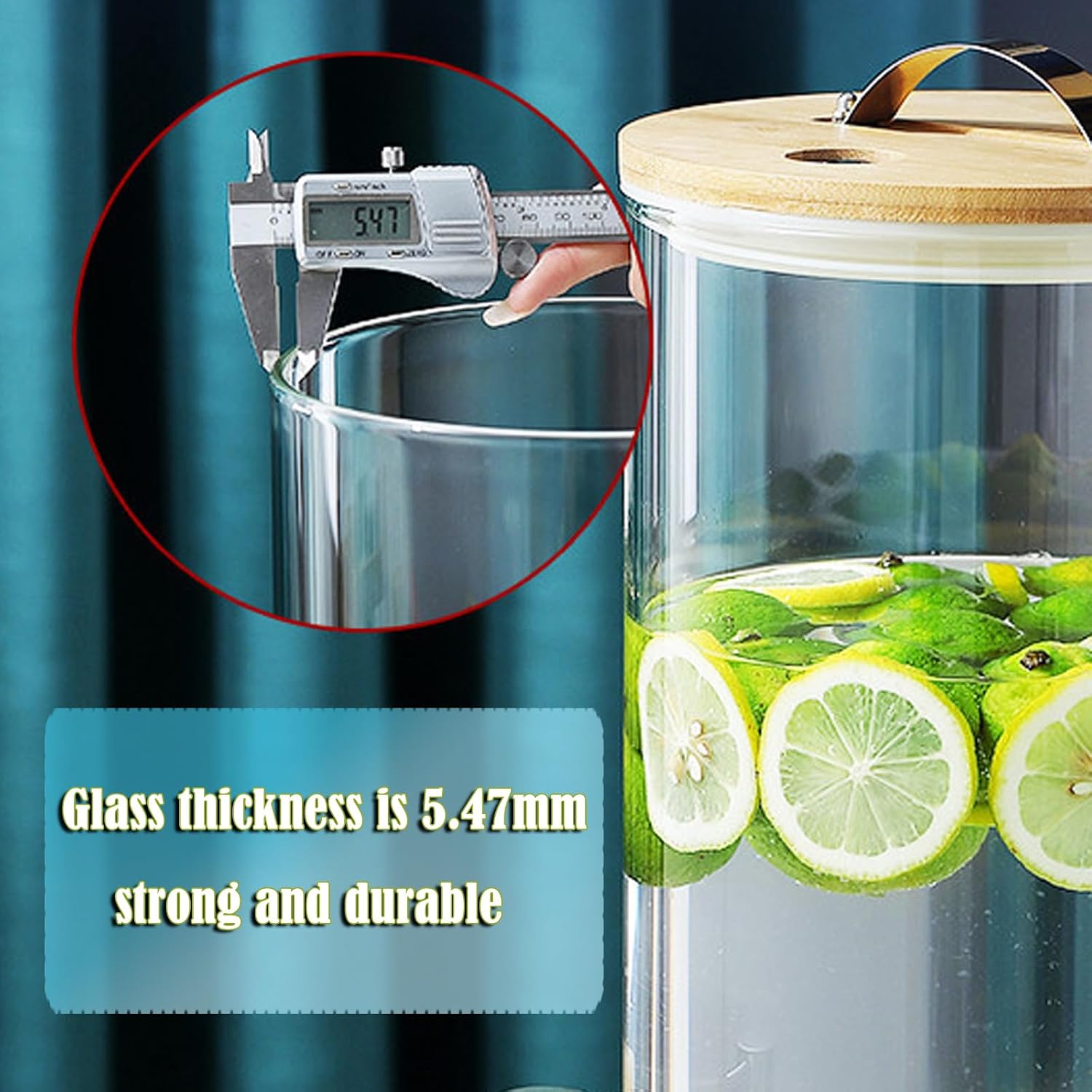 Glass Drink Dispenser,Drinkware with Stand and Lid,Cold Water Pitcher,Juice Pitcher for Parties,Bars,Weddings,Homemade Juices,Picnics,Barbecues and Daily,Silver(Gold Faucet + Bracket 5L)