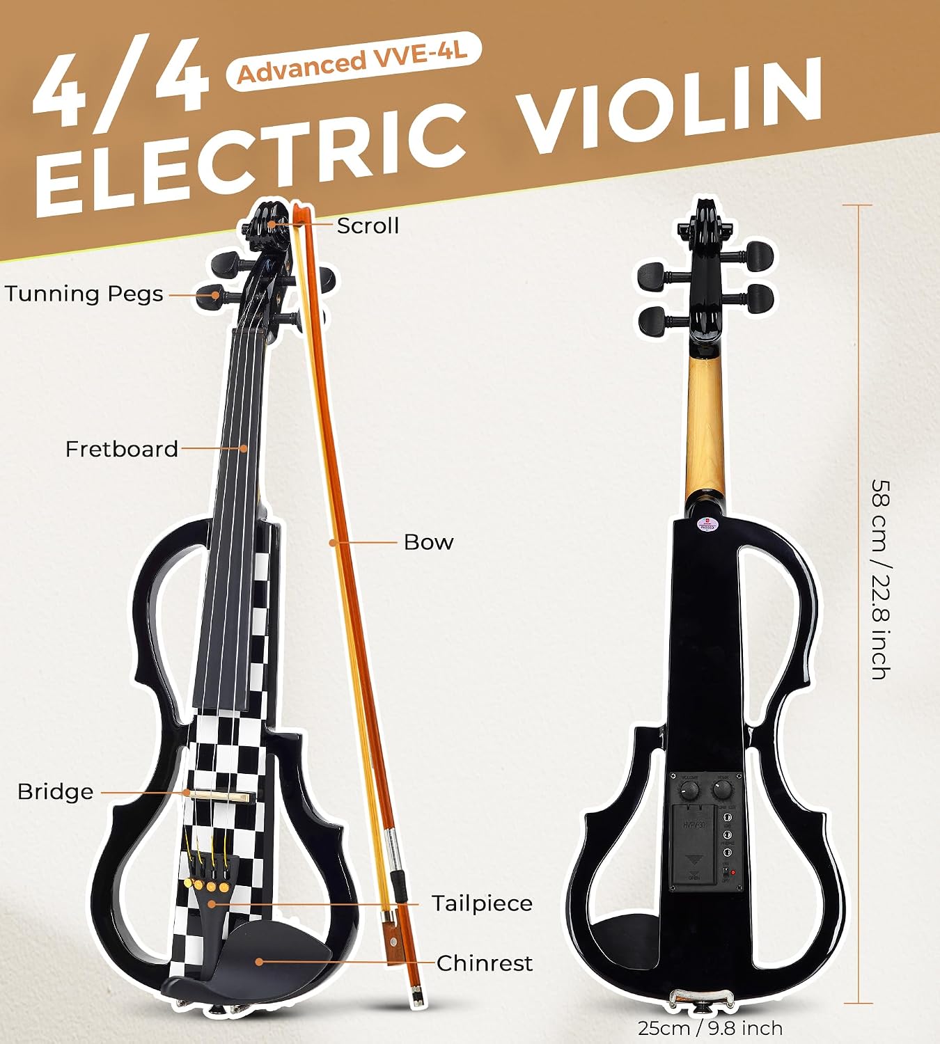 Vangoa LEFT HANDED Electric Violin 4/4 Full Size, Silent Electronic Violin Fiddle for Lefty with Solid Maple Wood Metallic, Ebony Fittings for Beginners Adults Teens Youth Students, Black
