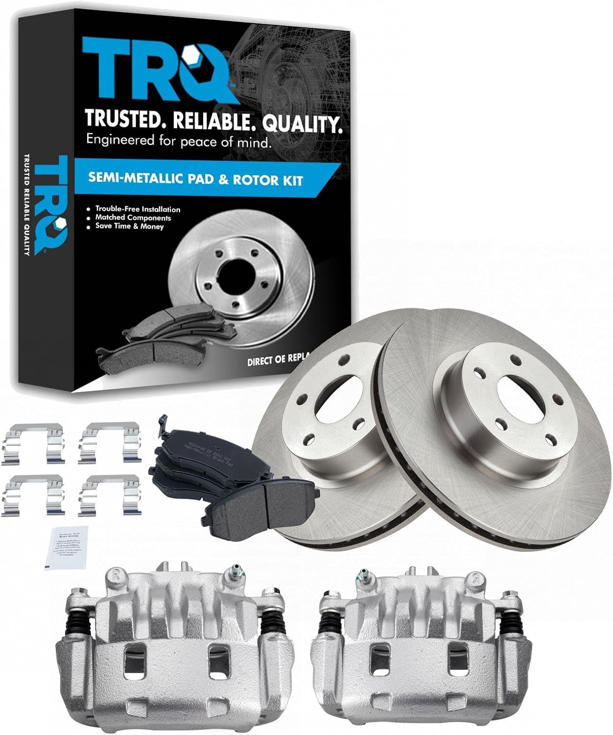 TRQ Front Brake Pad and Rotor Set Semi Metallic Vented Rotors Calipers Compatible with 2005-2006 Saab 9-2X 2002-2010 Subaru Impreza 2003-2005 Legacy