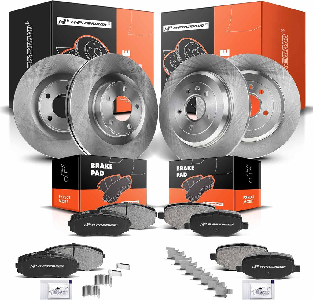 A-Premium Front Vented & Rear Solid Disc Brake Rotors + Ceramic Pads Kit Compatible with Select Ford and Lincoln Models - Edge, MKX 2011-2014, 12-PC Set