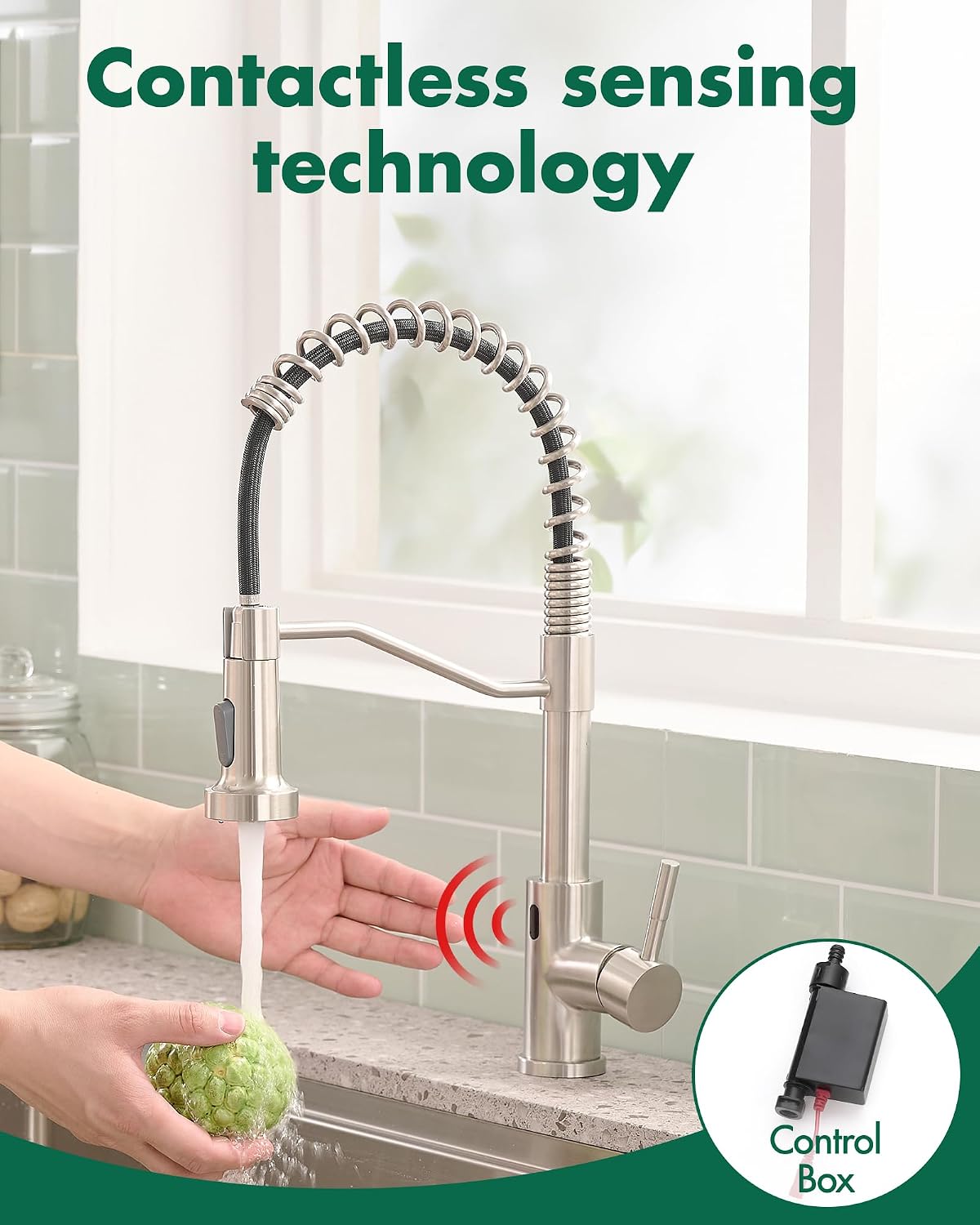 AIMADI Touchless Kitchen Faucet with Pull Down Sprayer,Brushed Nickel Motion Sensor Kitchen Sink Faucet,Smart Hands Free Stainless Steel Spring Faucets for Farmhouse RV Utility Sink,1 or 3 Hole