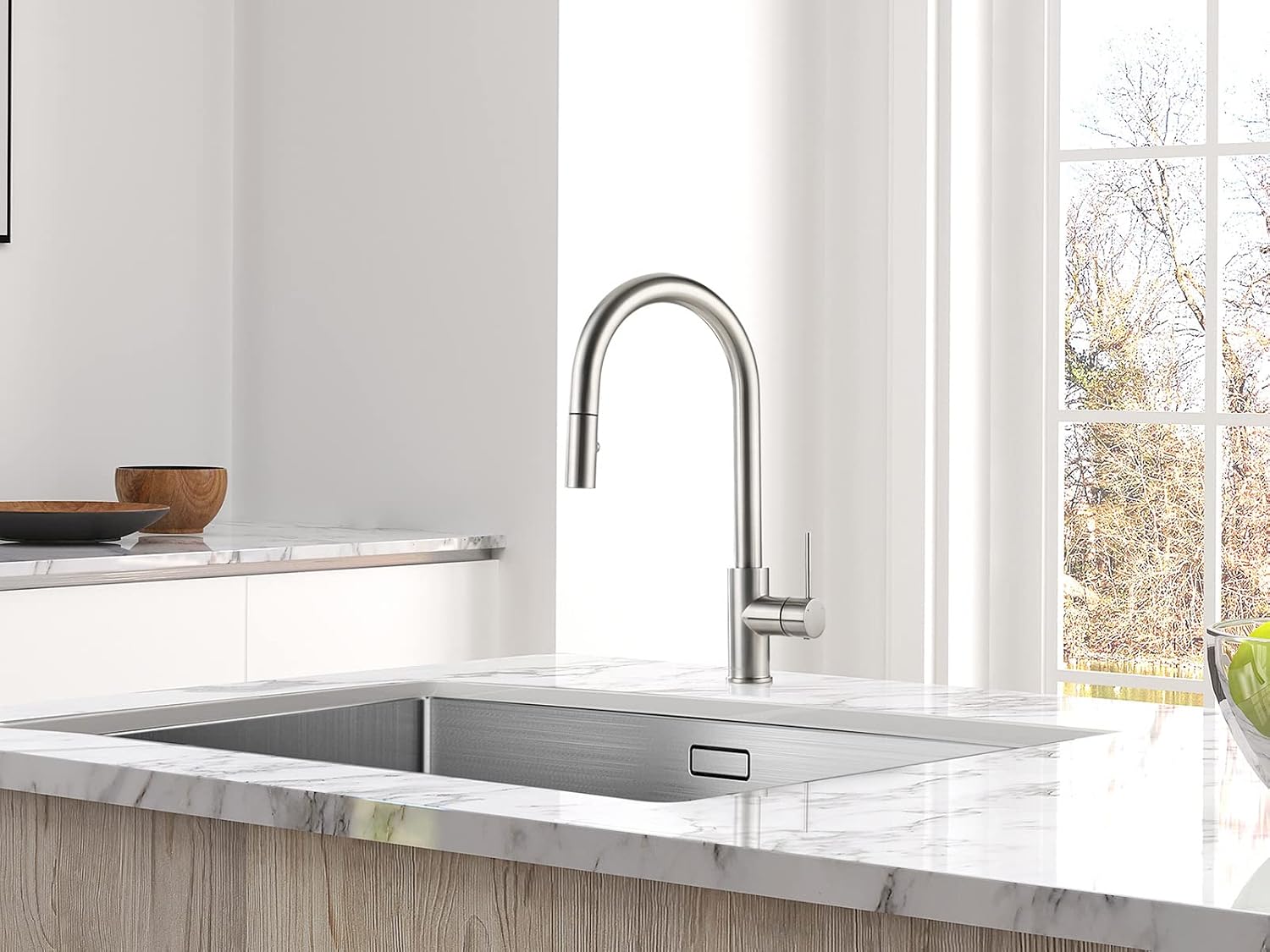 AguaStella AS60BN Brushed Nickel Kitchen Sink Faucet with Pull Down Sprayer Single Handle