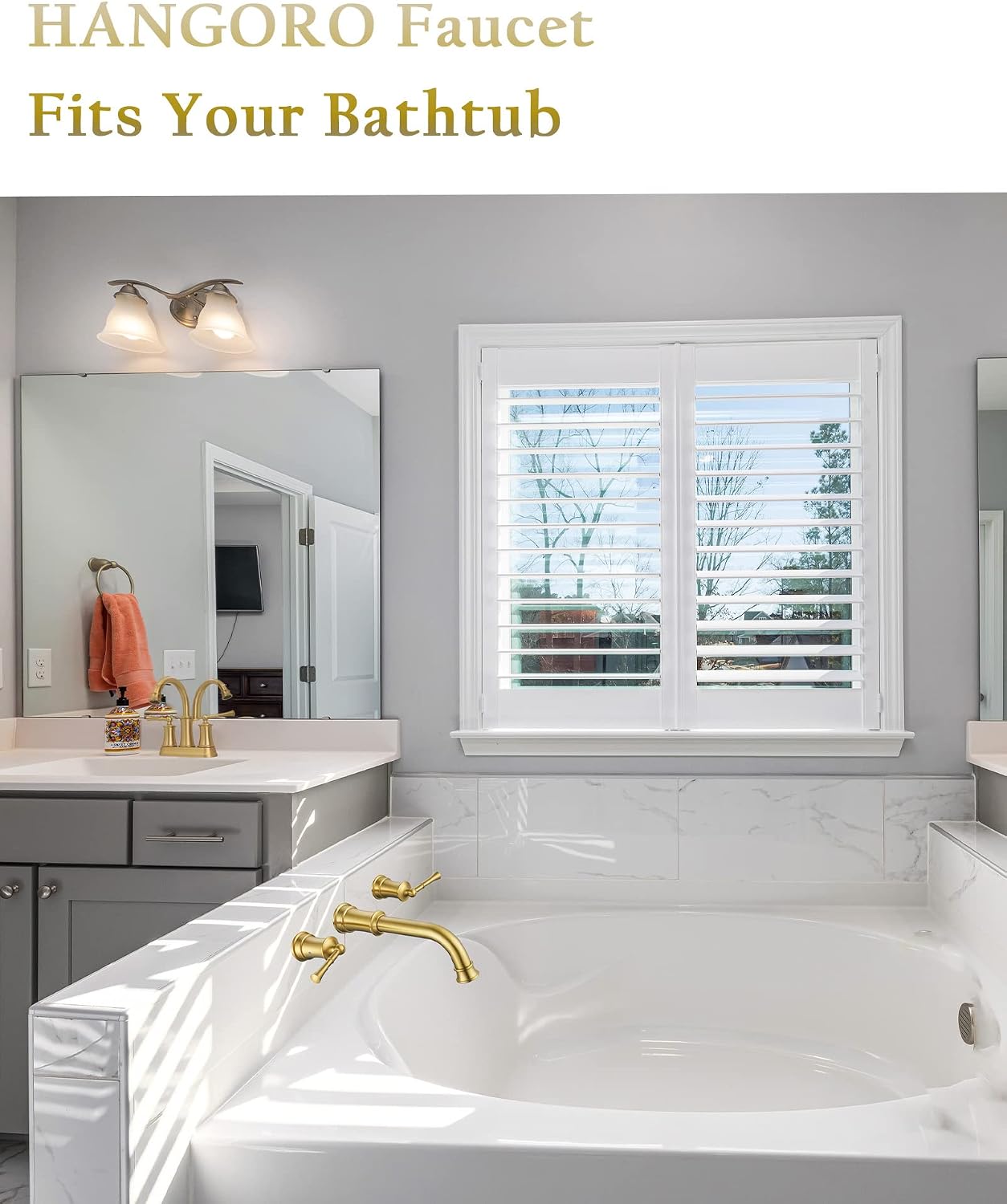 High Flow Wall Mount Tub Filler with Rough-in Valve, Wall Mount Tub Faucet, Brass Roman Bathtub Faucet 2 Handle with 360° Swivel Spout, Brushed Gold(B2306-BG)