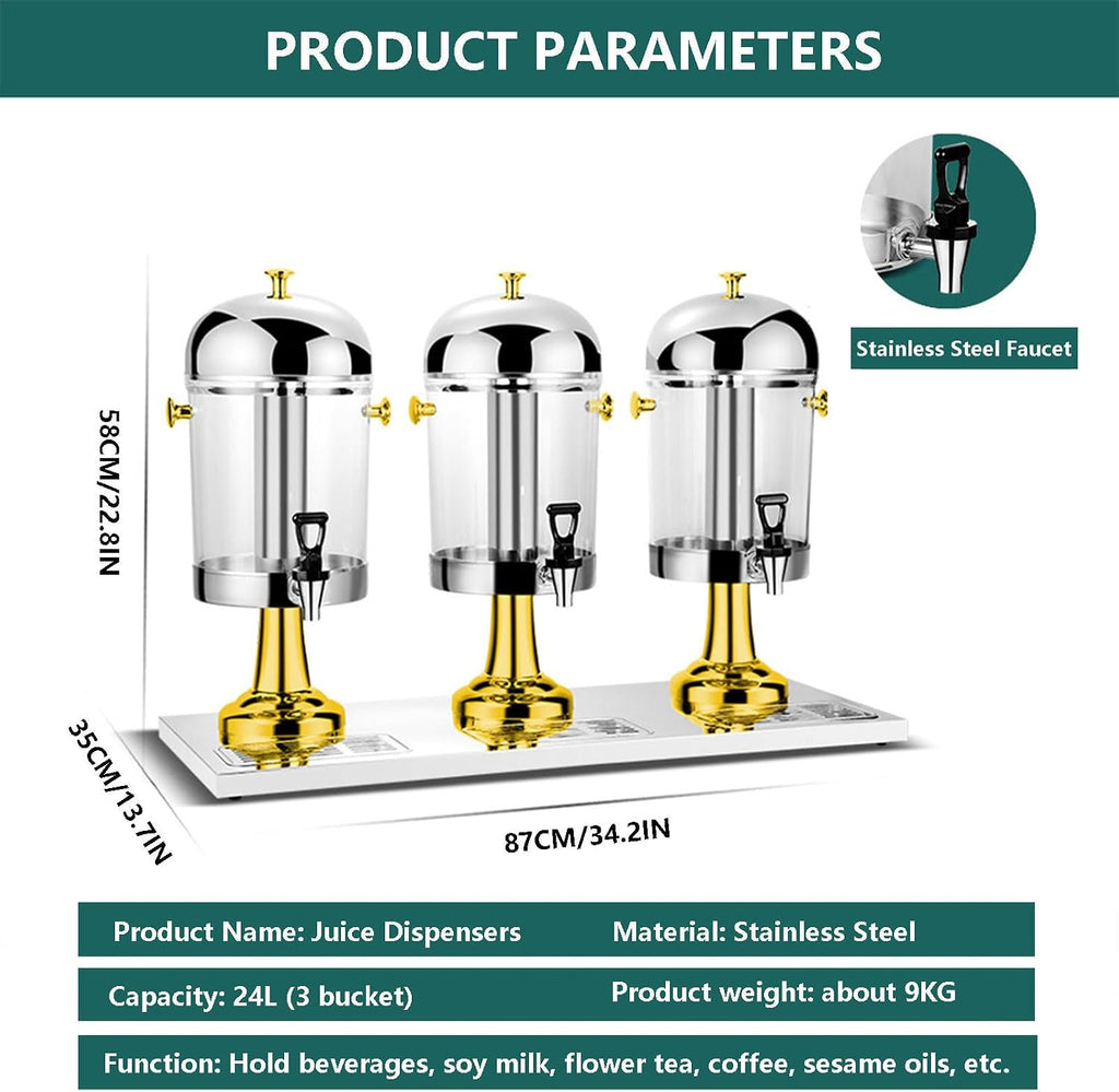 Commercial Beverage Juice Dispenser With Faucet,Coolers And Water Fountains,Stainless Steel Cold Drinks Machine For Parties And Family Gatherings,Hot And Cold Double Use,Gold