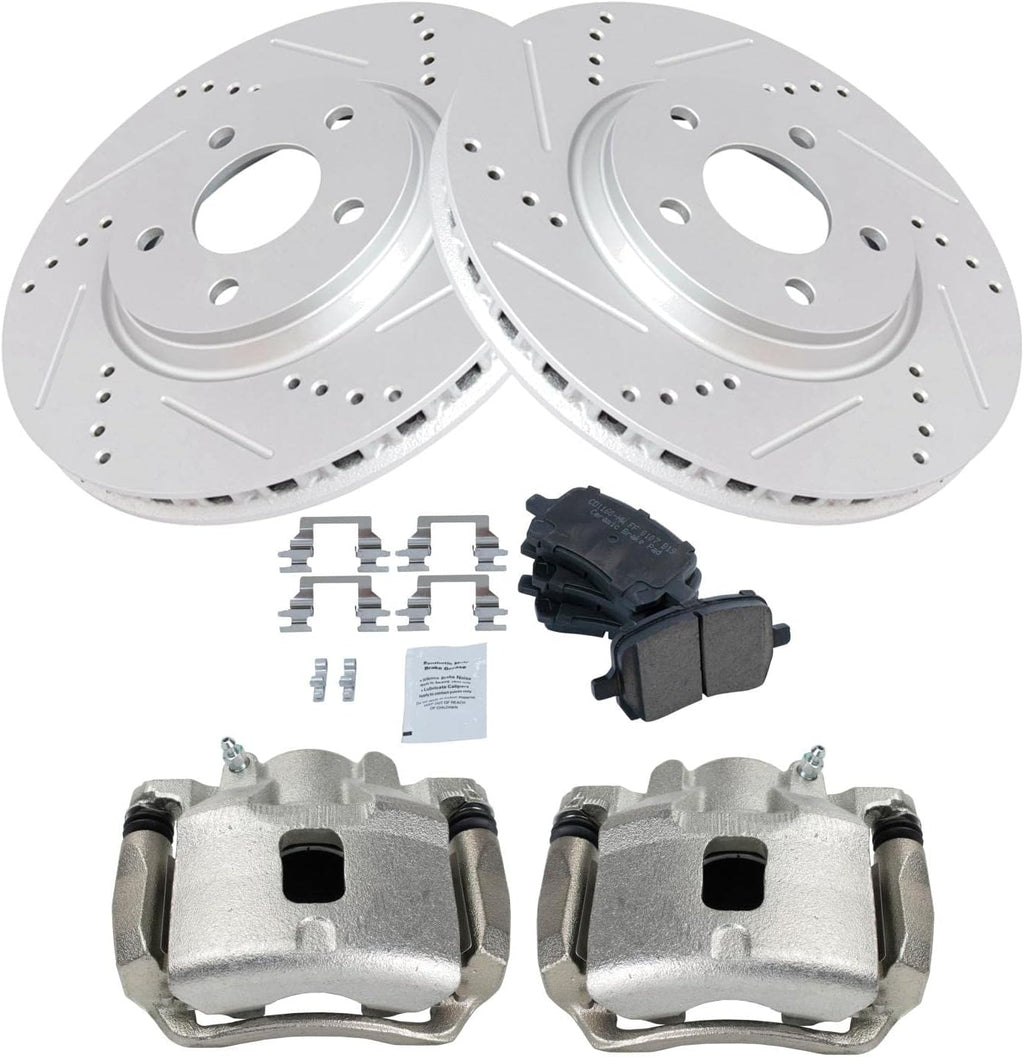 TRQ Performance Front Brake Pad and Rotor Set Ceramic Vented Coated Rotors Calipers Compatible with 2007-2008 Pontiac G5