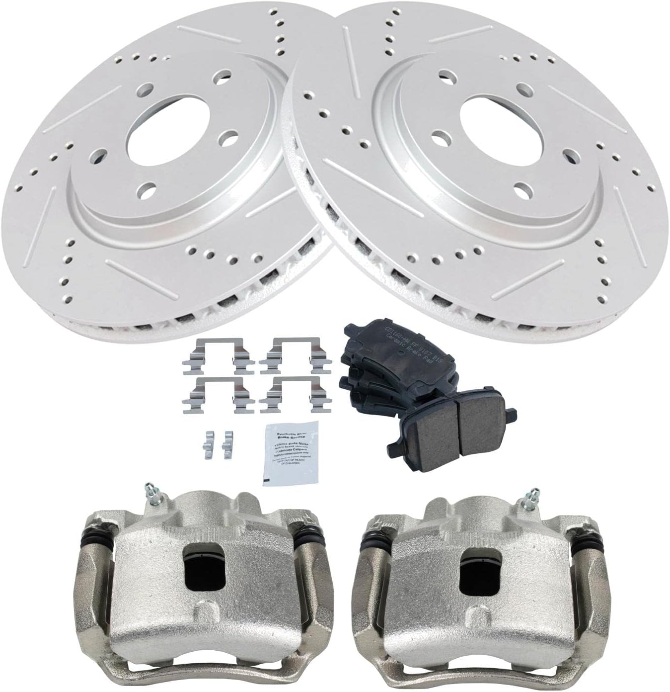 TRQ Performance Front Brake Pad and Rotor Set Ceramic Vented Coated Rotors Calipers Compatible with 2007-2008 Pontiac G5