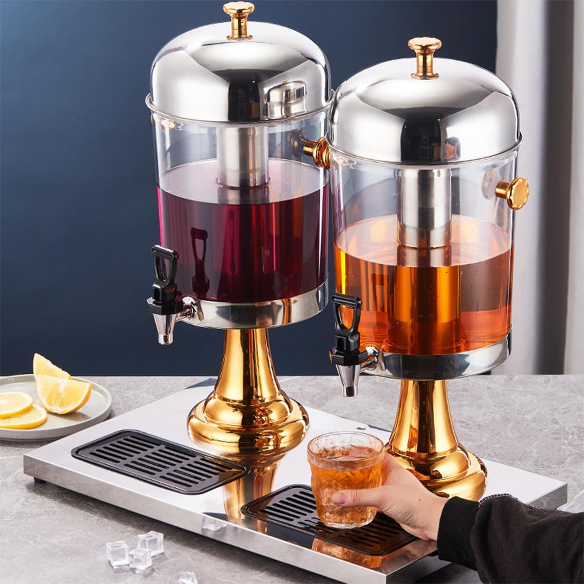 Drink Beverage Dispensers for Parties Breakfast Buffet Bars Hotels, 16/24 L Stainless Steel Beverage Tea Dispenser Water Dispenser,Silver-16L,Gold,16L