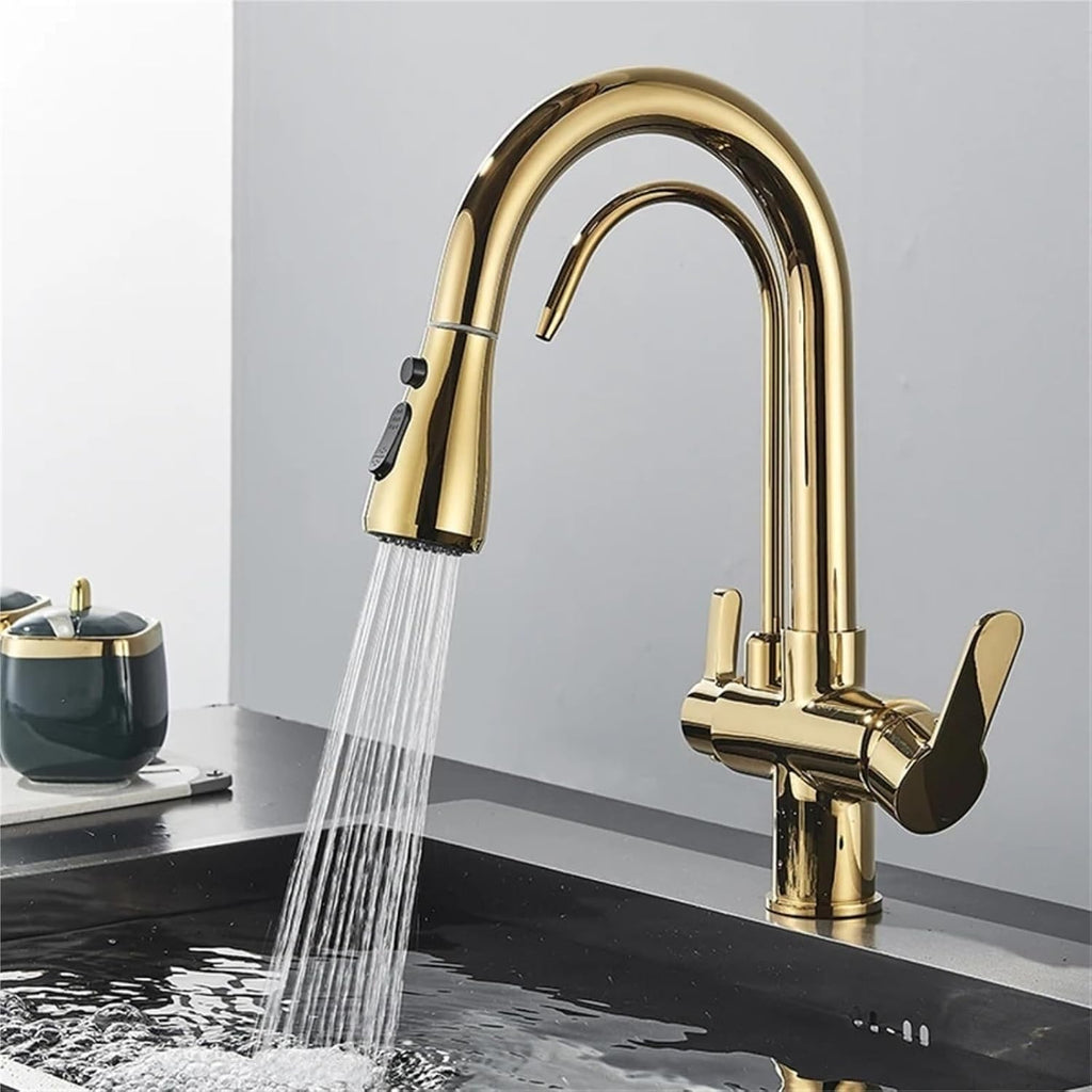 Smart Sensor Pure Water Kitchen Faucet 2 Model Spout Taps Deck Mount Daul Handle Filtered Cold Hot Water Mixer(Gold)